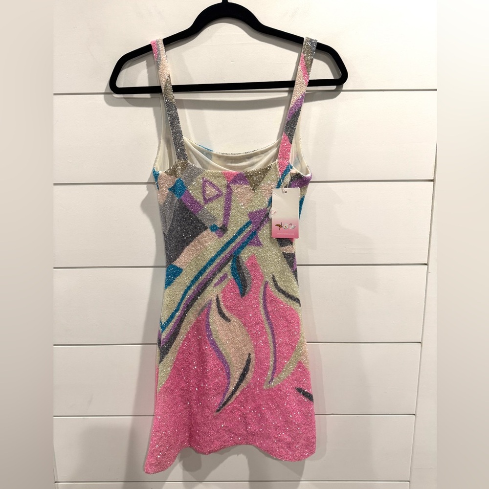 NWT Oceanus Sofia hand beaded party mini dress in pink - Picture 9 of 12